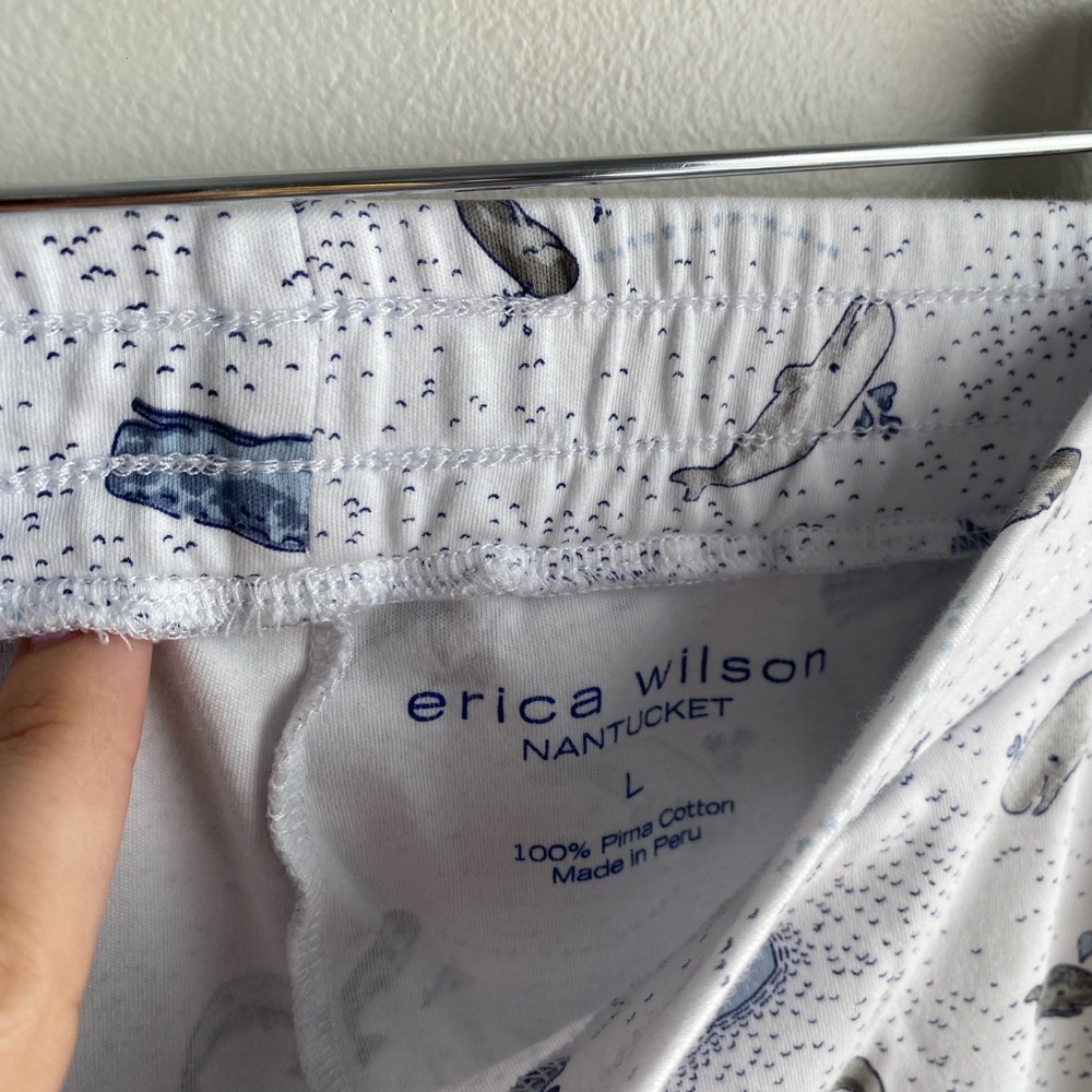 COTTON JEWEL Women's Printed Two-Piece Pajama Set in White and Blue - Picture 7 of 10